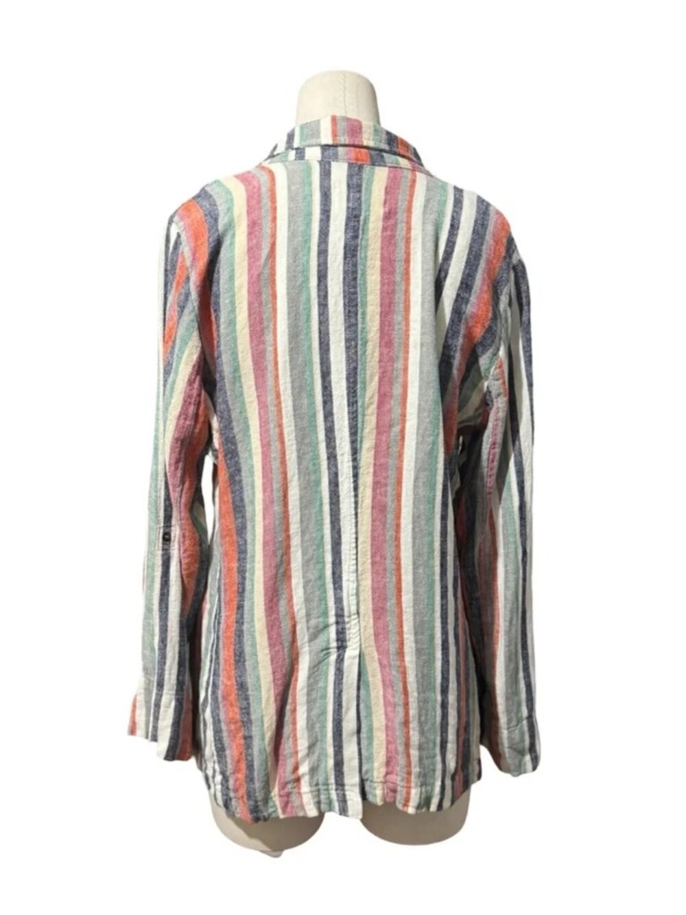 CASLON - Multicolor Linen Blend Striped Open Front Blazer Jacket Size Small - Picture 5 of 7